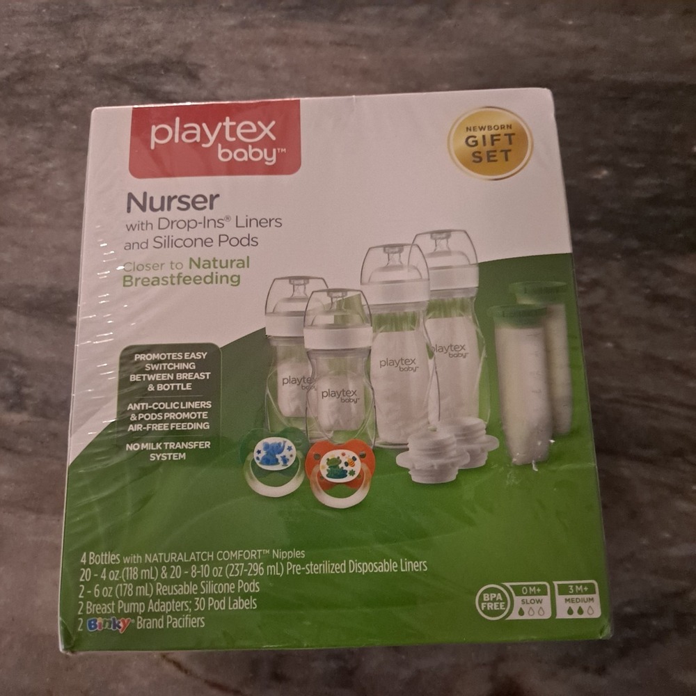 Playtex Nurser Baby Bottles Gift Set w Silicone Pods Pump Adapters Liners Binky